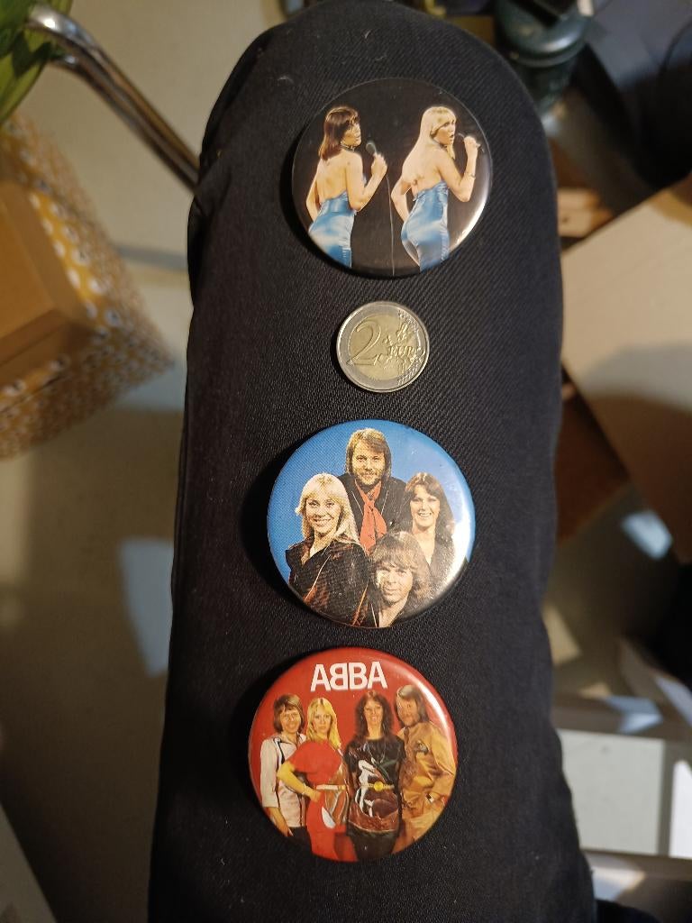 3 grote ABBA buttons vintage, Verzamelen, Ophalen of Verzenden, Gebruikt, Overige typen
