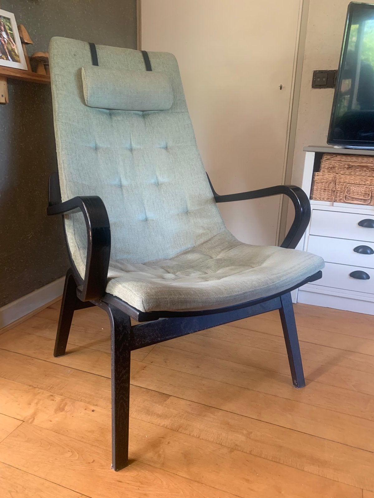 Design fauteuil, Huis en Inrichting, Fauteuils, Ophalen, 75 tot 100 cm, Zo goed als nieuw, Stof