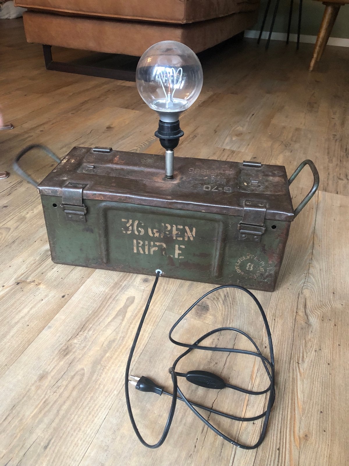 Unieke lamp van originele munitiekist - Leger stijl, Overige merken, Gebruikt, Industrieel, Groen