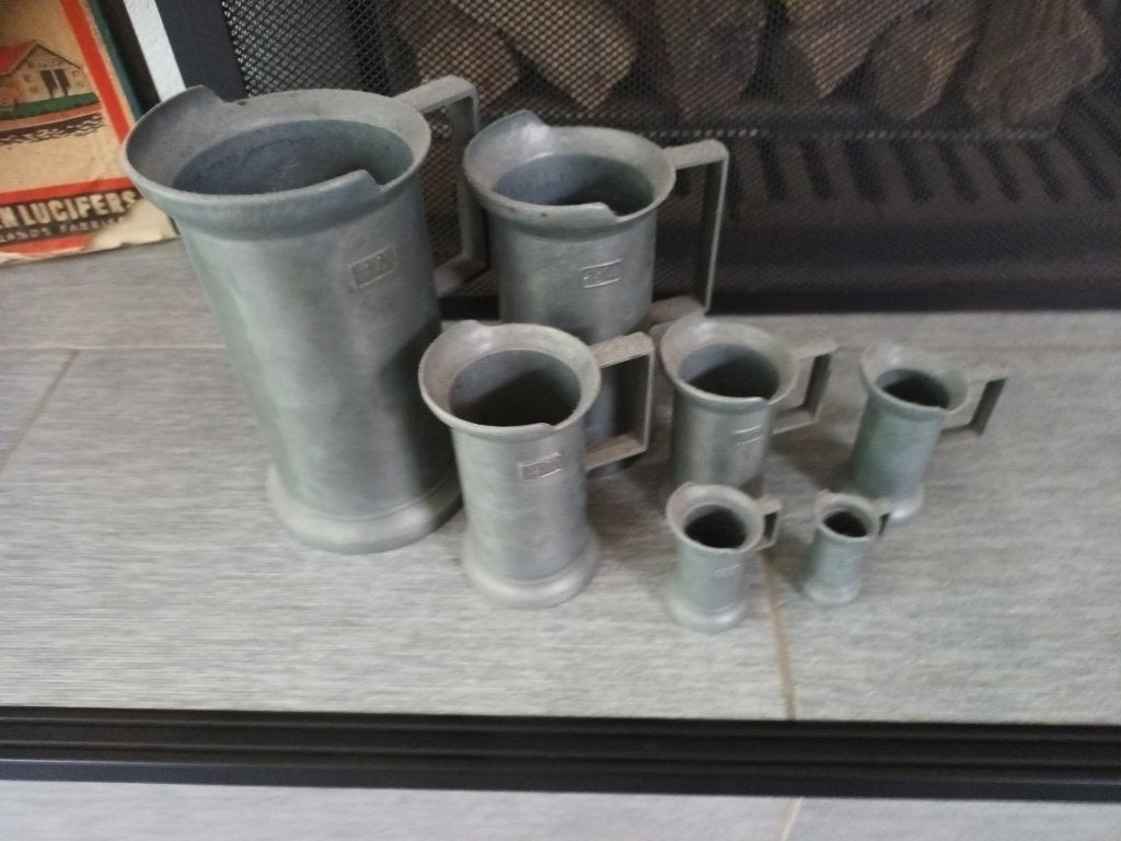 Set oude tinnen maatbekers, 7 stuks, Antiek en Kunst, Ophalen of Verzenden