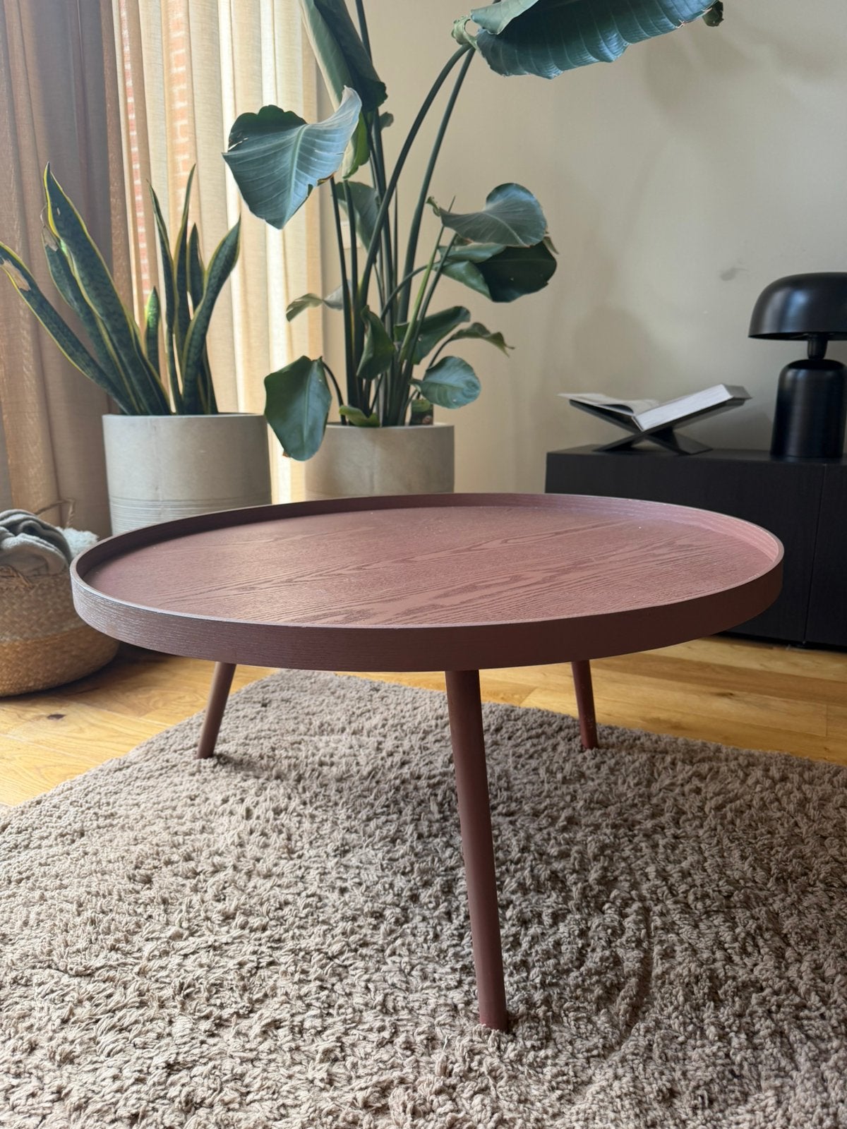 Ronde salontafel donkerbruin/paars 78 cm, Huis en Inrichting, Ophalen, 50 – 75, Rond, 50 tot 100 cm