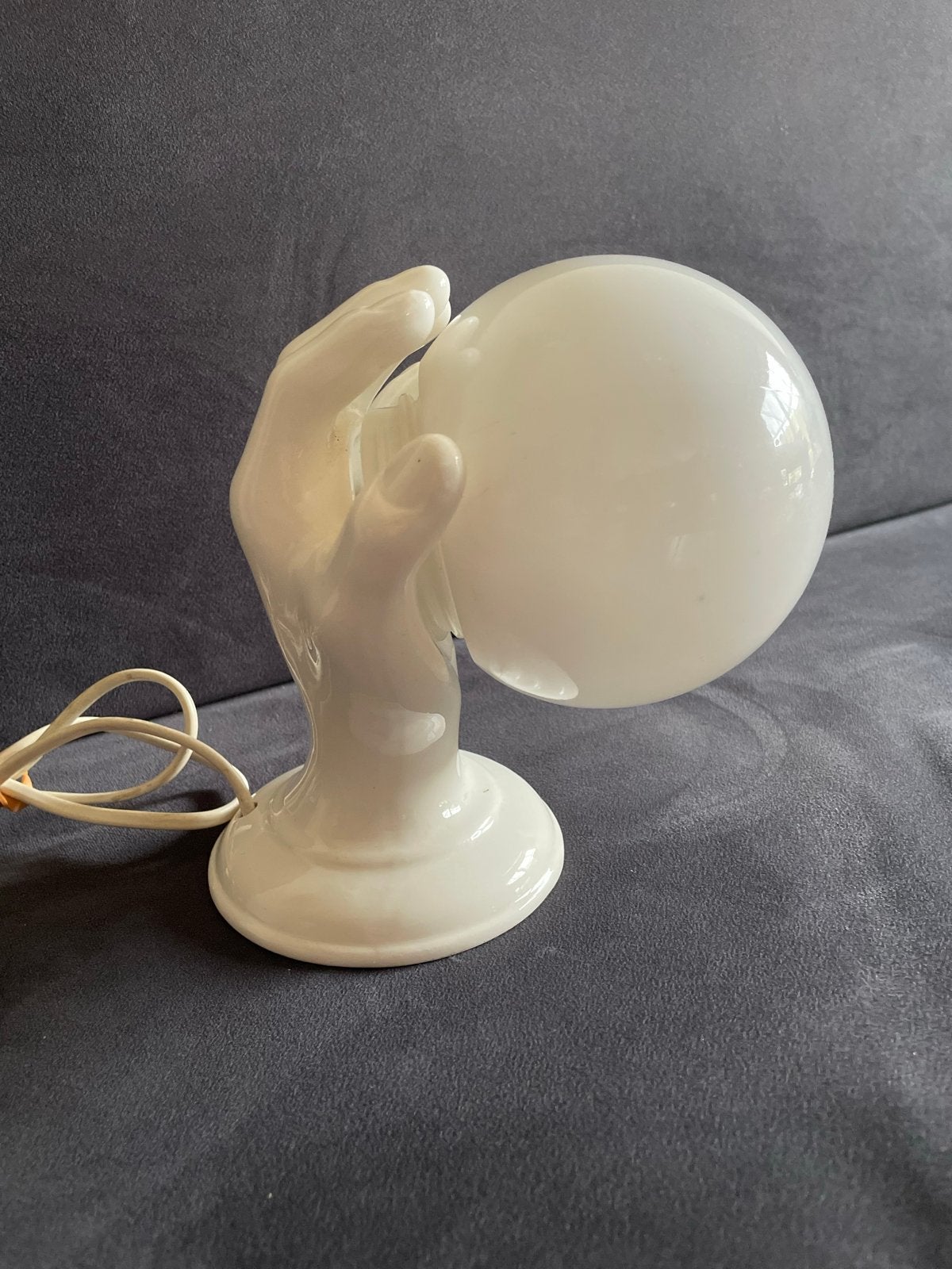 Vintage Hand Lamp - Keramiek met Glazen Bol, Wit, Overige merken, Gebruikt, E14 (klein)