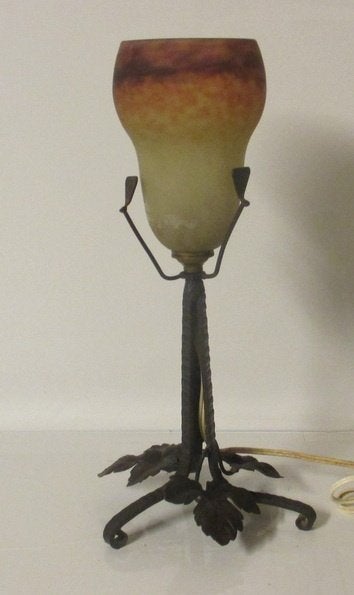kleine art deco smeedijzer lamp met Muller kap, Verzenden