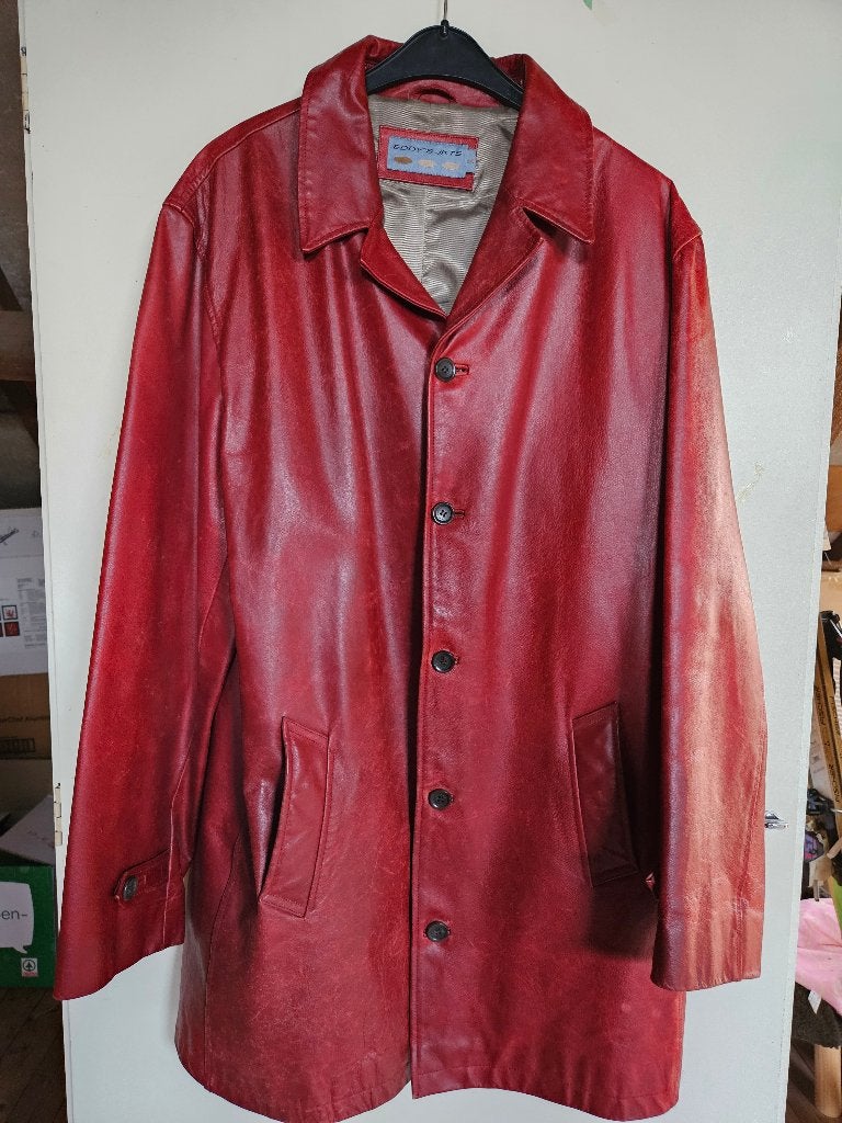 rode lederen jas, maat xxl, Kleding | Heren, Verzenden, Eddy's JKTS, Overige maten, Zo goed als nieuw