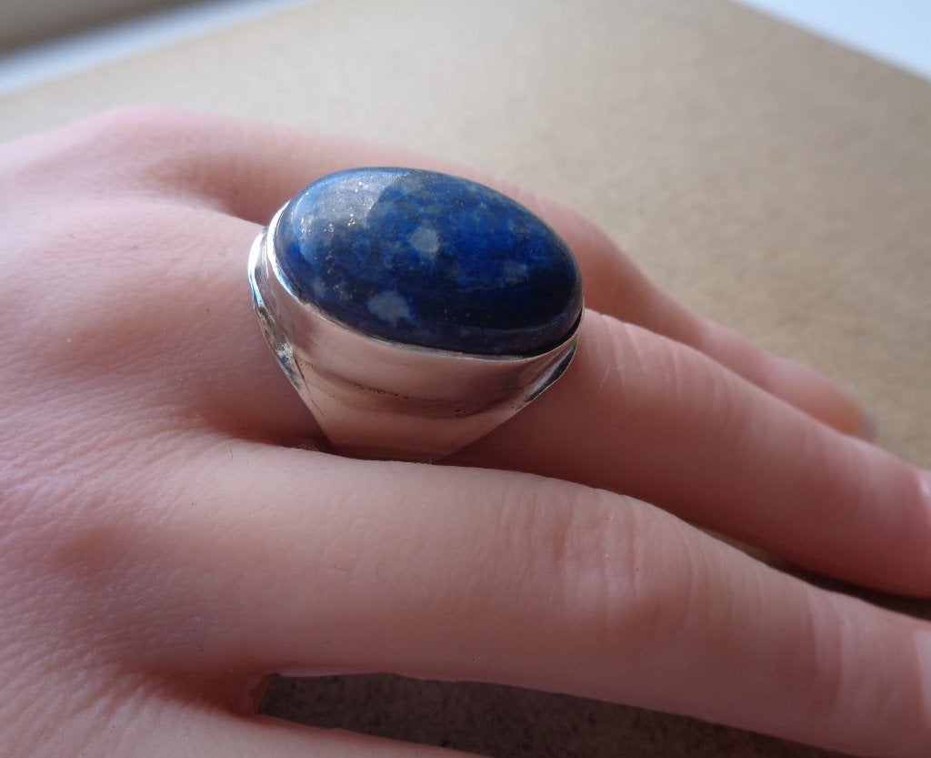 zilveren dames of heten ring met lapis lazuli [414], Verzenden, 19 tot 20, Zo goed als nieuw, Dame of Heer