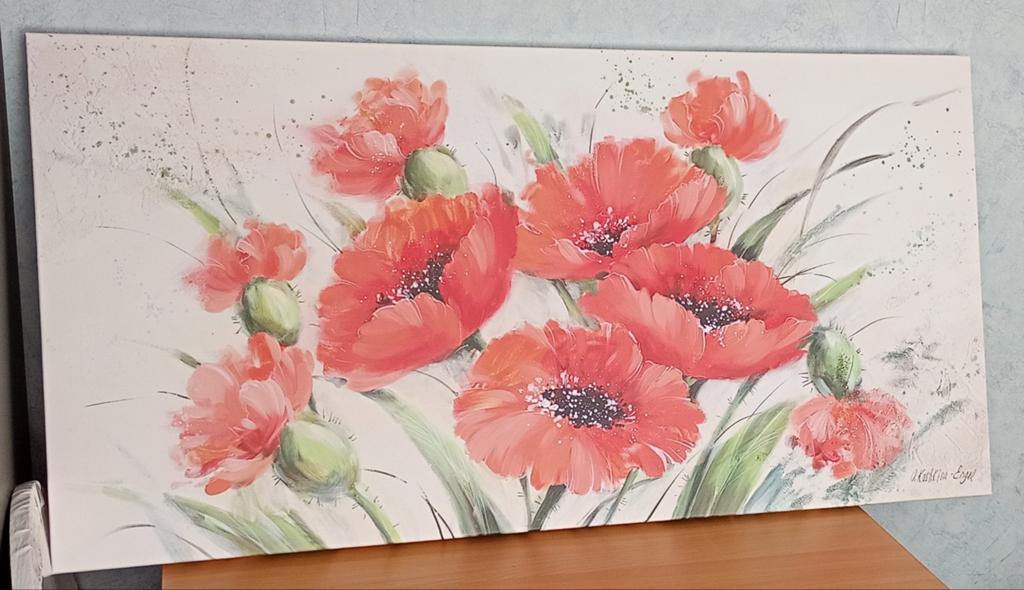 Schilderij met rode klaprozen - Canvas kunst, Antiek en Kunst, Kunst | Schilderijen | Klassiek, Ophalen of Verzenden