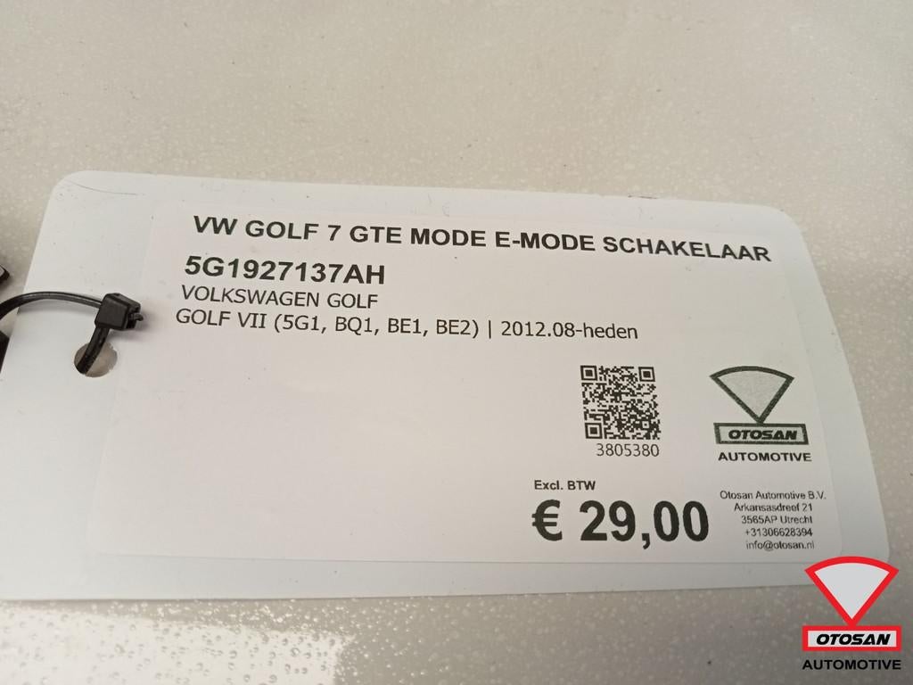 VW Golf 7 GTE Mode E-Mode Schakelaar 5G1927137AH, Gebruikt, Volkswagen, Volkswagen AG, Berliner Ring 2
38440  Wolfsburg, DE