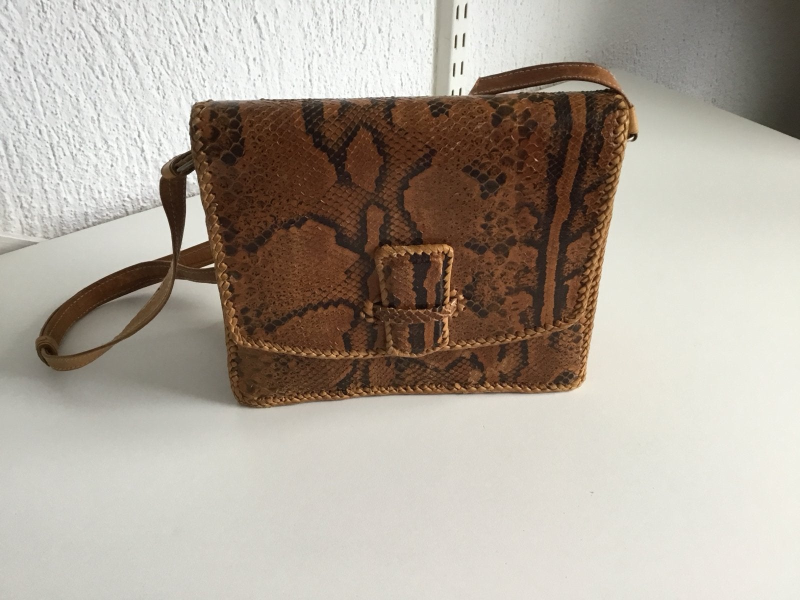 Vintage Slangenprint Schoudertasje, Sieraden, Tassen en Uiterlijk, Tassen | Damestassen, Ophalen of Verzenden, Gebruikt, Bruin
