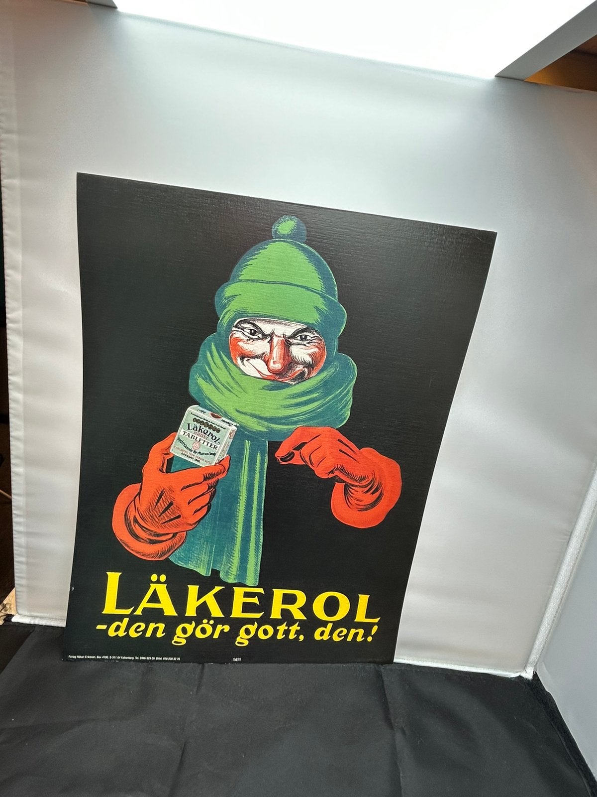 Vintage Zweeds Reclamebord Läkerol Pastilles Wandplaat, Ophalen, Zo goed als nieuw, Reclamebord