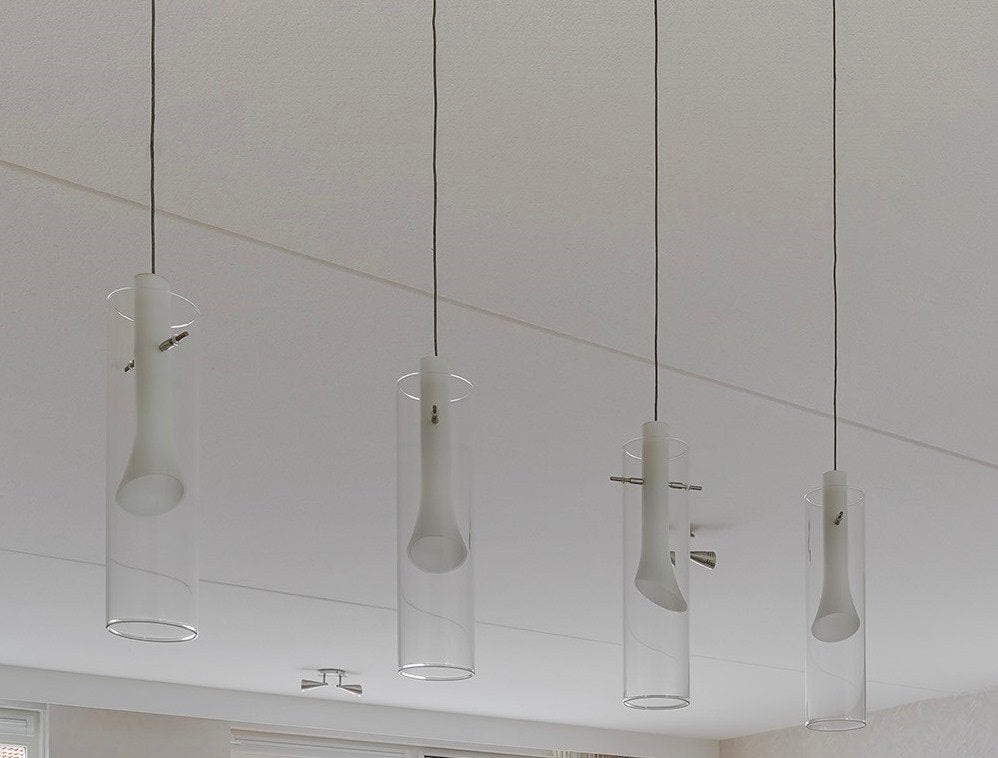 Hanglamp met 4x doorzichtig en mat wit glazen kelken, Ophalen, Gebruikt, Glas, G4