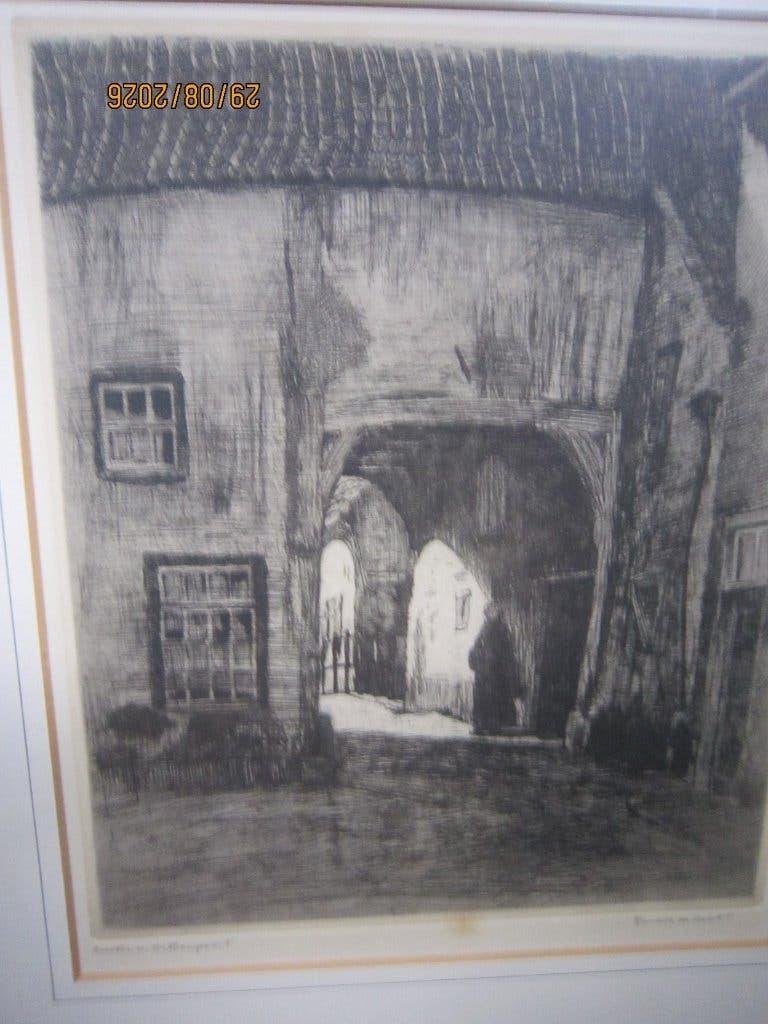 HENDRIK de Laat, Mooie ges ets: Zusters van de Orthenpoort, Antiek en Kunst, Ophalen of Verzenden, Stadsgezicht, Ets, 1900 - 1949