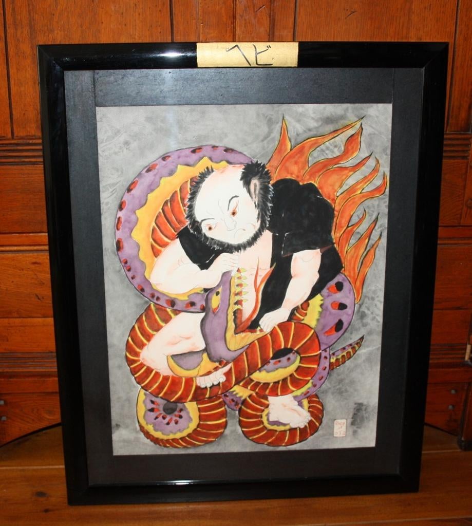 Kleurrijk Schilderij van een Japanse tatoeage / Irezumi, Antiek en Kunst, Ophalen