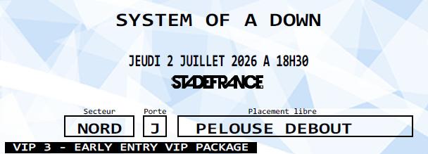 System of a Down 02-07-2026 - QOTSA - Acid Bath VIP3 Parijs, Tickets en Kaartjes, Twee personen, Juli, Hard Rock of Metal
