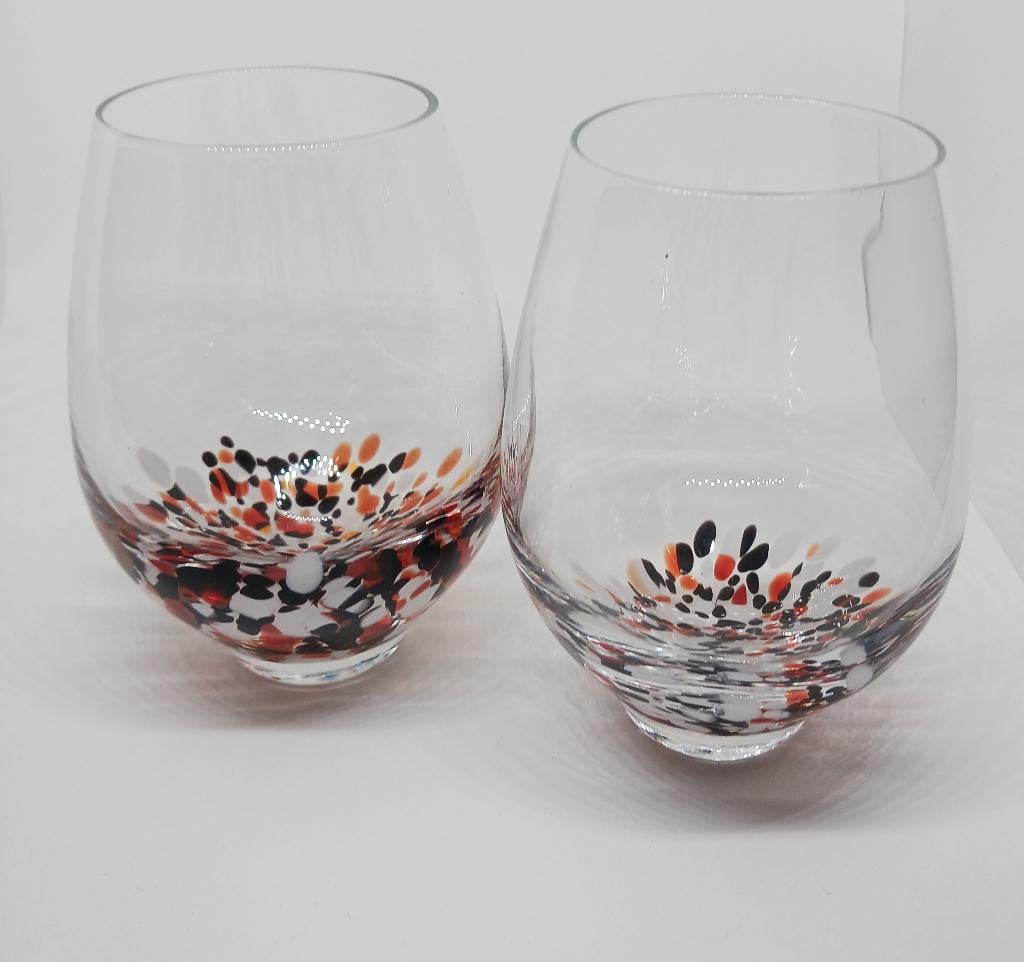 Confetti glazen Zwart Oranje Witte confetti, Ophalen of Verzenden, Zo goed als nieuw, Waterglas