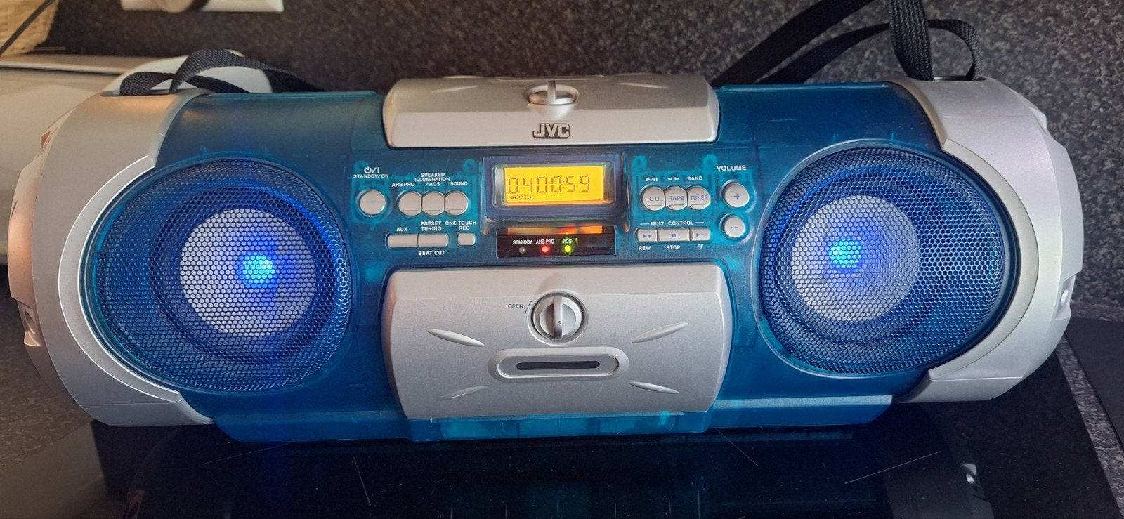 JVC RV-B550 Portable Boombox met CD, Cassette & Equalizer, Ophalen of Verzenden, Gebruikt, Radio, Met cd-speler