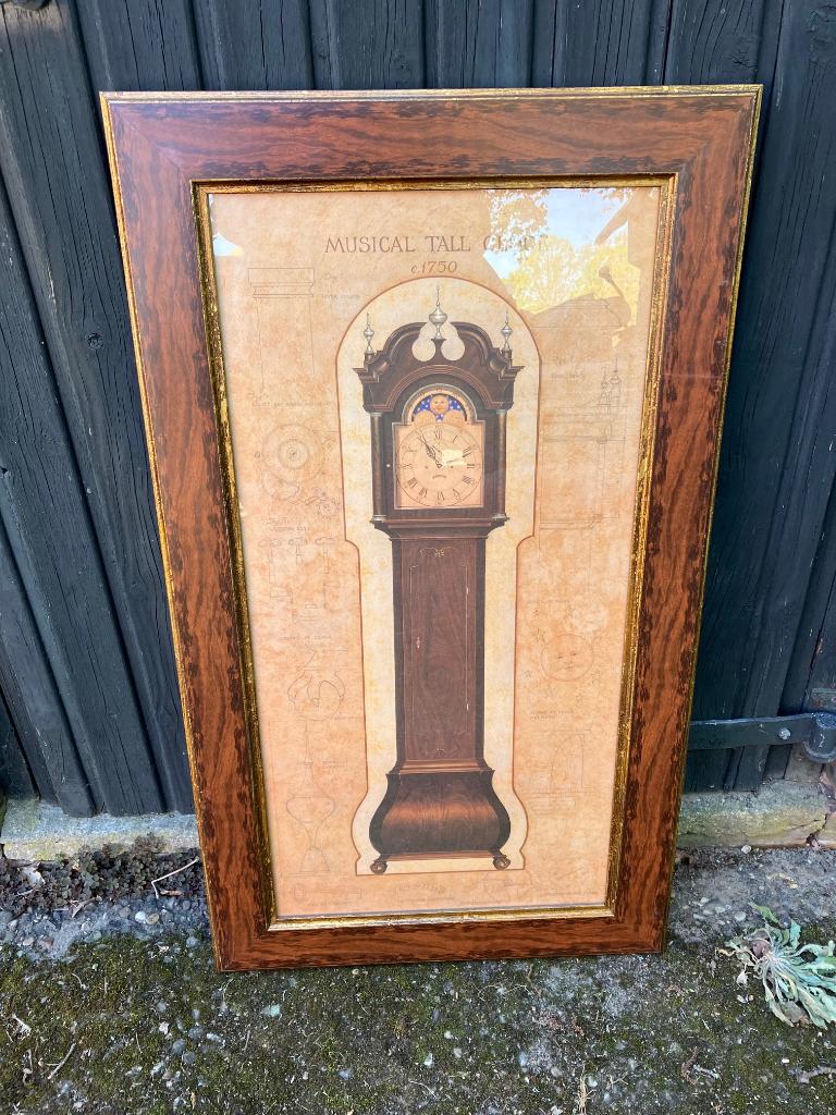 Prent Musical Tall Clock, Huis en Inrichting, Woonaccessoires | Schilderijen, Tekeningen en Foto's, Ophalen, 75 cm of meer, 50 tot 75 cm