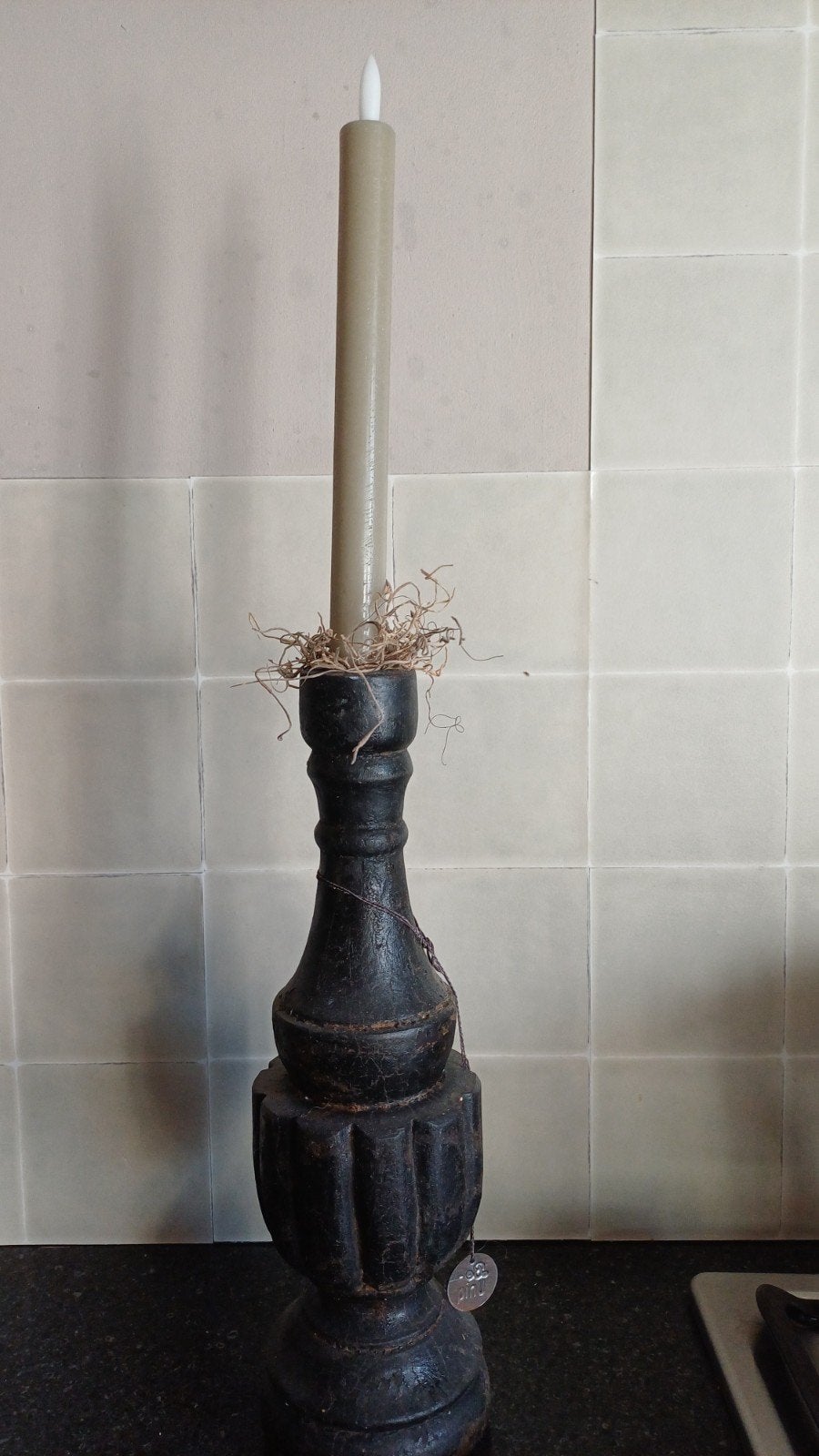 Decoratieve Zwarte Houten Kandelaar, Ophalen of Verzenden, Overige materialen
