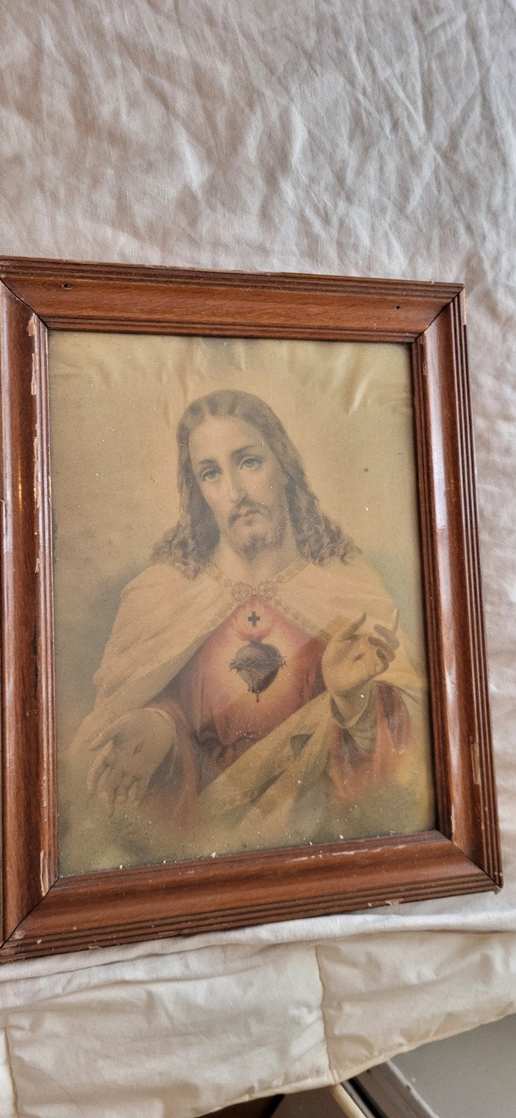 Oude Lithografieën: Jezus en Maria met Heilig Hart, Antiek en Kunst, Antiek | Religie, Ophalen of Verzenden