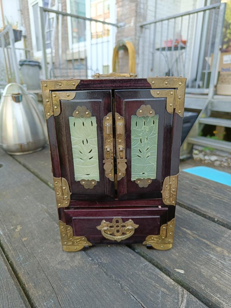 Vintage Chinees Sieradenkastje Jaren '50 - Jade & Slot, Antiek en Kunst, Ophalen