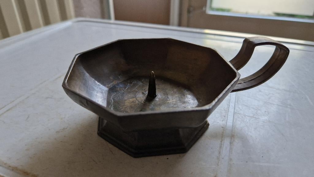 antieke tinnen loopkandelaar, Antiek en Kunst, Antiek | Tin, Ophalen of Verzenden