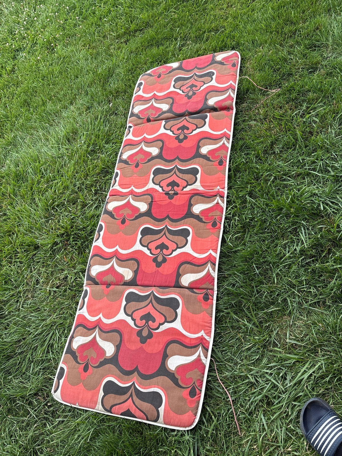 Origineel vintage 70’s ligbedkussen met retro print, Caravans en Kamperen, Kampeeraccessoires, Ophalen, Gebruikt