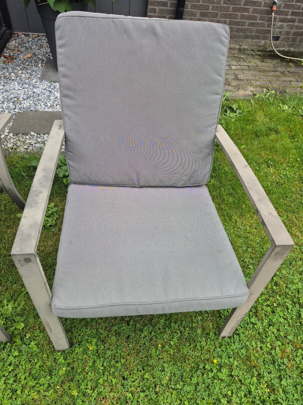 Set van 6 stapelbare aluminium lounge stoelen met kussens, Tuin en Terras, Ophalen, Gebruikt, Aluminium, Stapelbaar