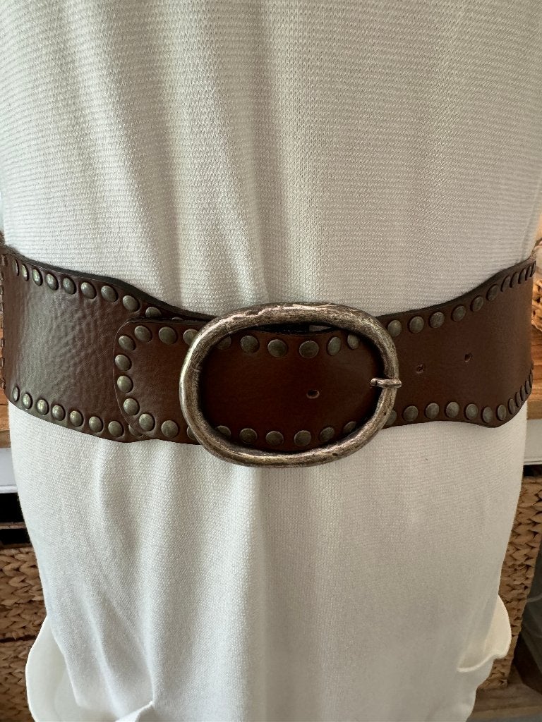 Breede Bruine leren riem Anna, 85/M, ZGAN., Kleding | Dames, 80 tot 90 cm, Bruin, Echt leder, Tailleriem