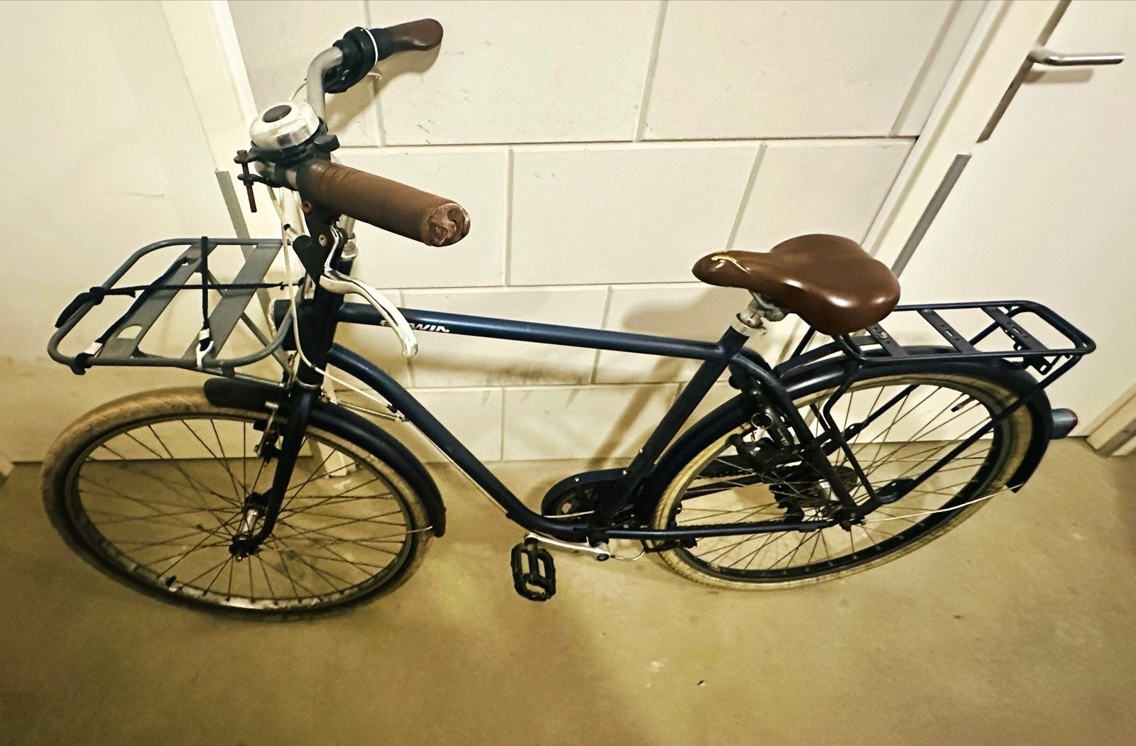 B'twin Stadsfiets Elops 520 hoog frame blauw Maat M, Velgrem, Versnellingen, Ophalen, Overige merken