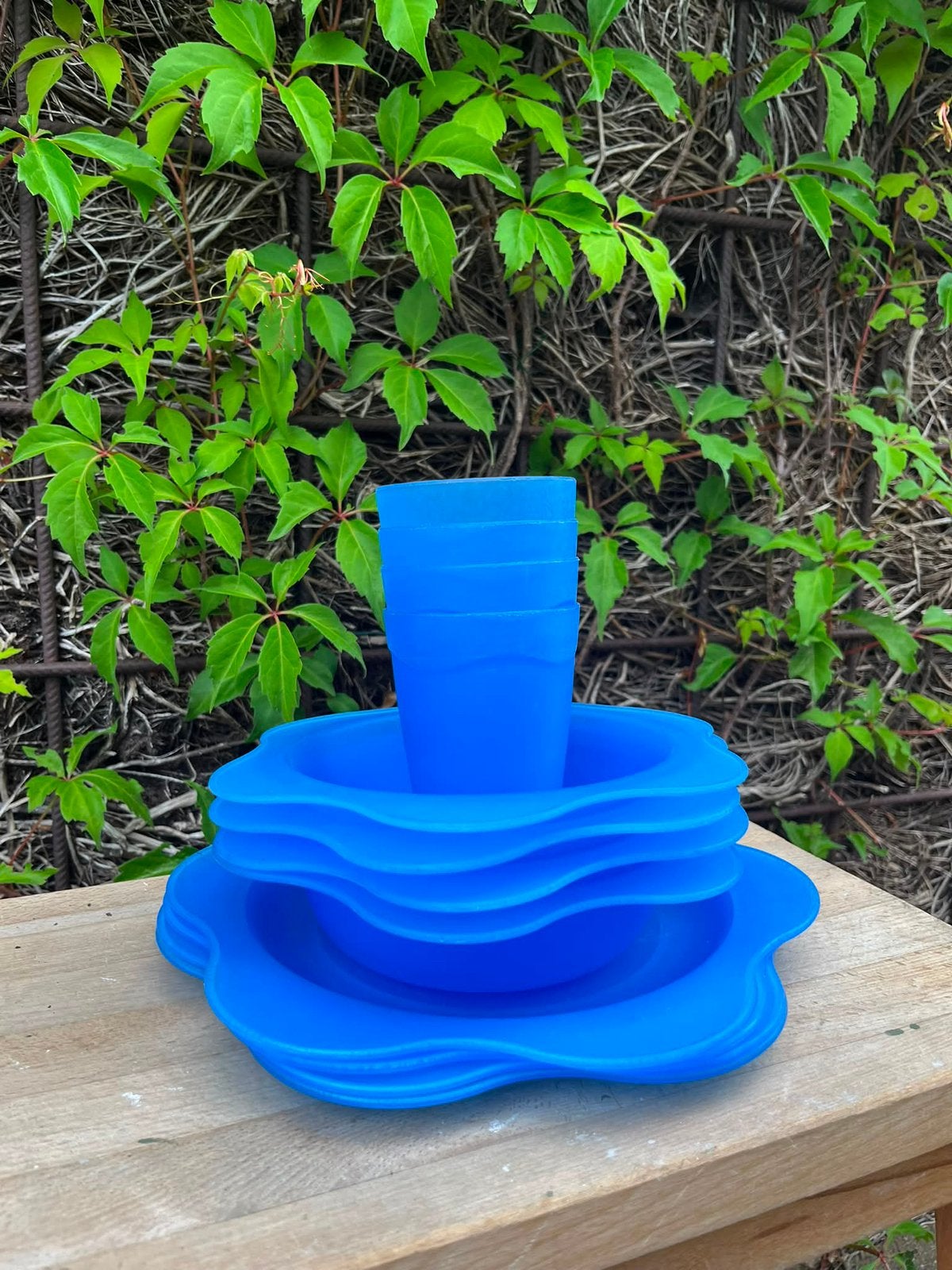 Camping servies kinderen, blauw, Ophalen of Verzenden, Gebruikt