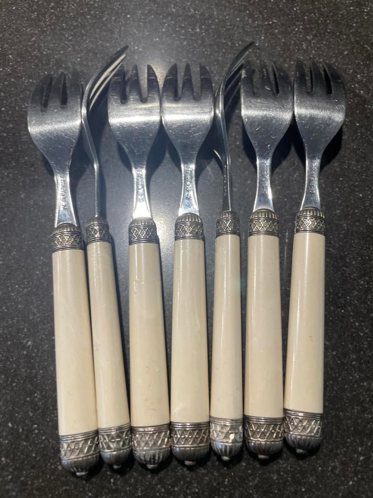 Set van 7 vintage Amefa 18-10  dessertvorkjes  handv, Antiek en Kunst, Ophalen of Verzenden