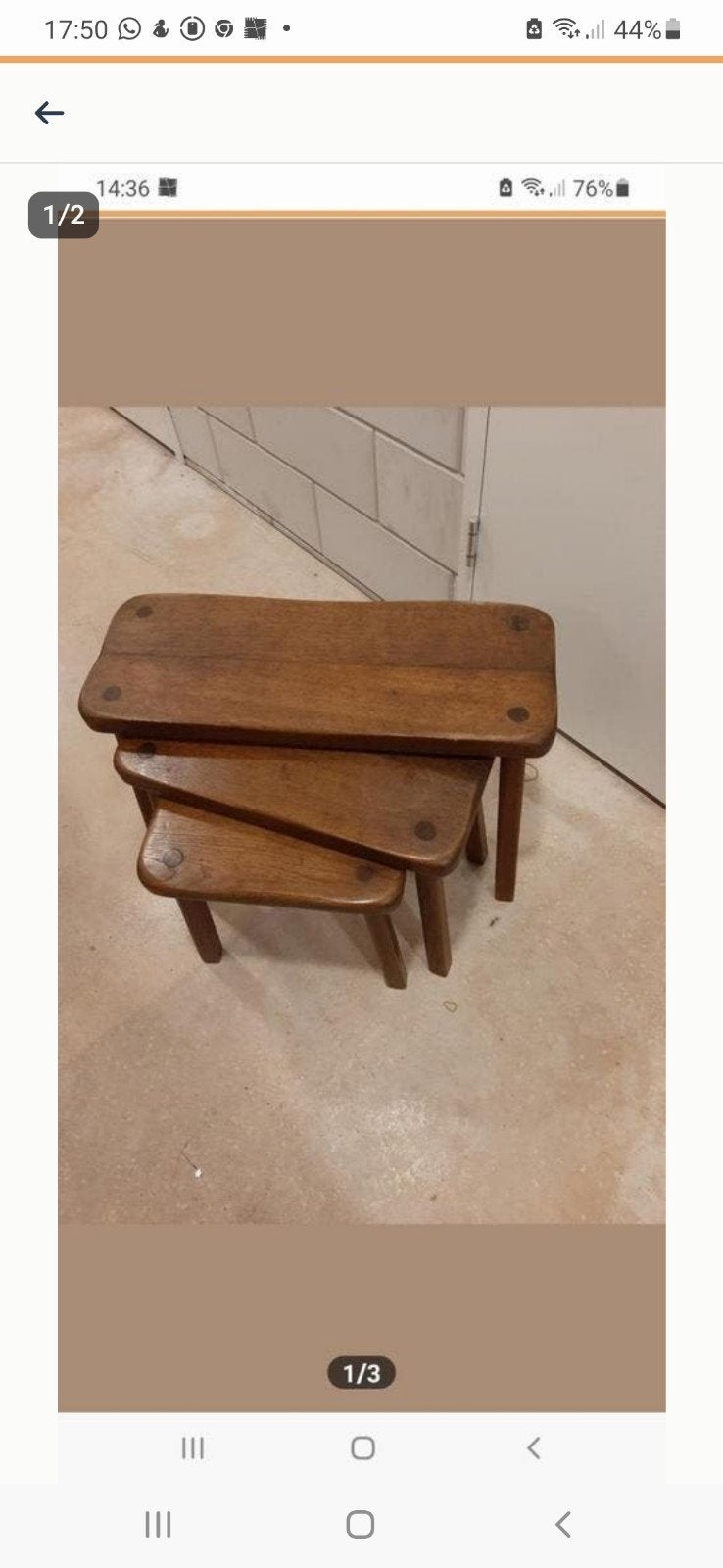 Minisetje 3 delig massief eikenhout, Huis en Inrichting, Tafels | Bijzettafels, Ophalen, Rechthoekig, Minder dan 55 cm