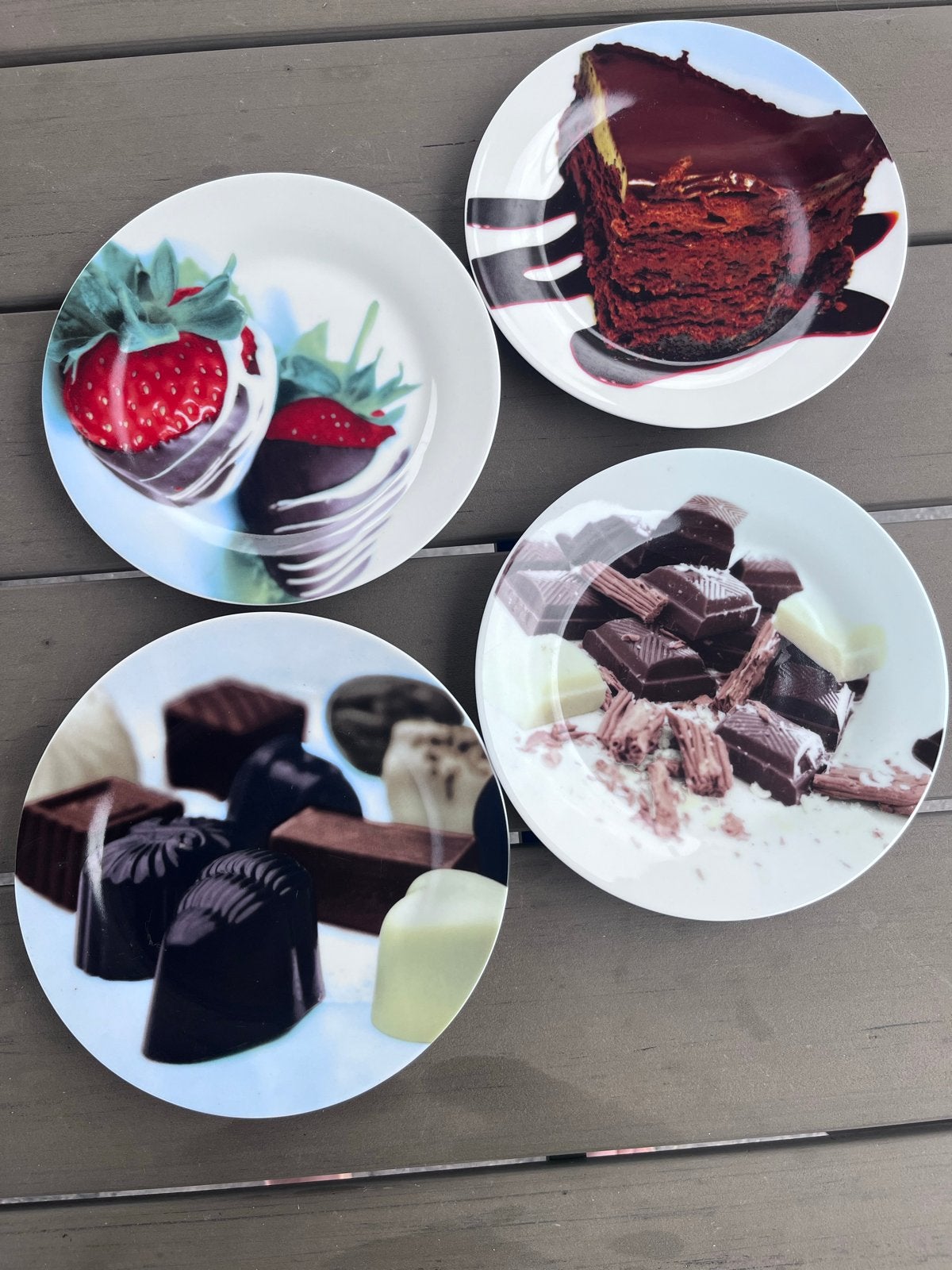 Dessertborden set - Chocolade thema - 4 stuks, Overige merken, Ophalen of Verzenden, Zo goed als nieuw, Bord(en)