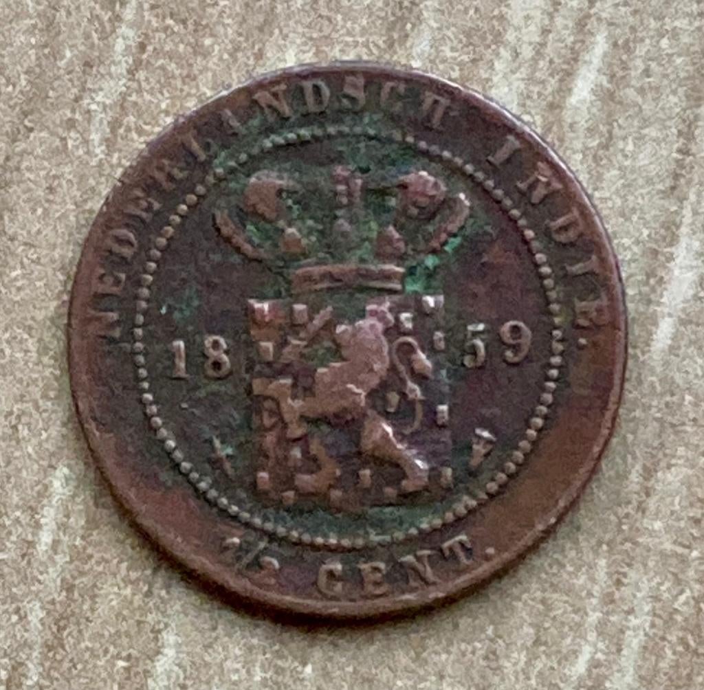 1/2 cent Nederlands Indië 1859, Verzenden, Koning Willem III, Overige waardes, Losse munt