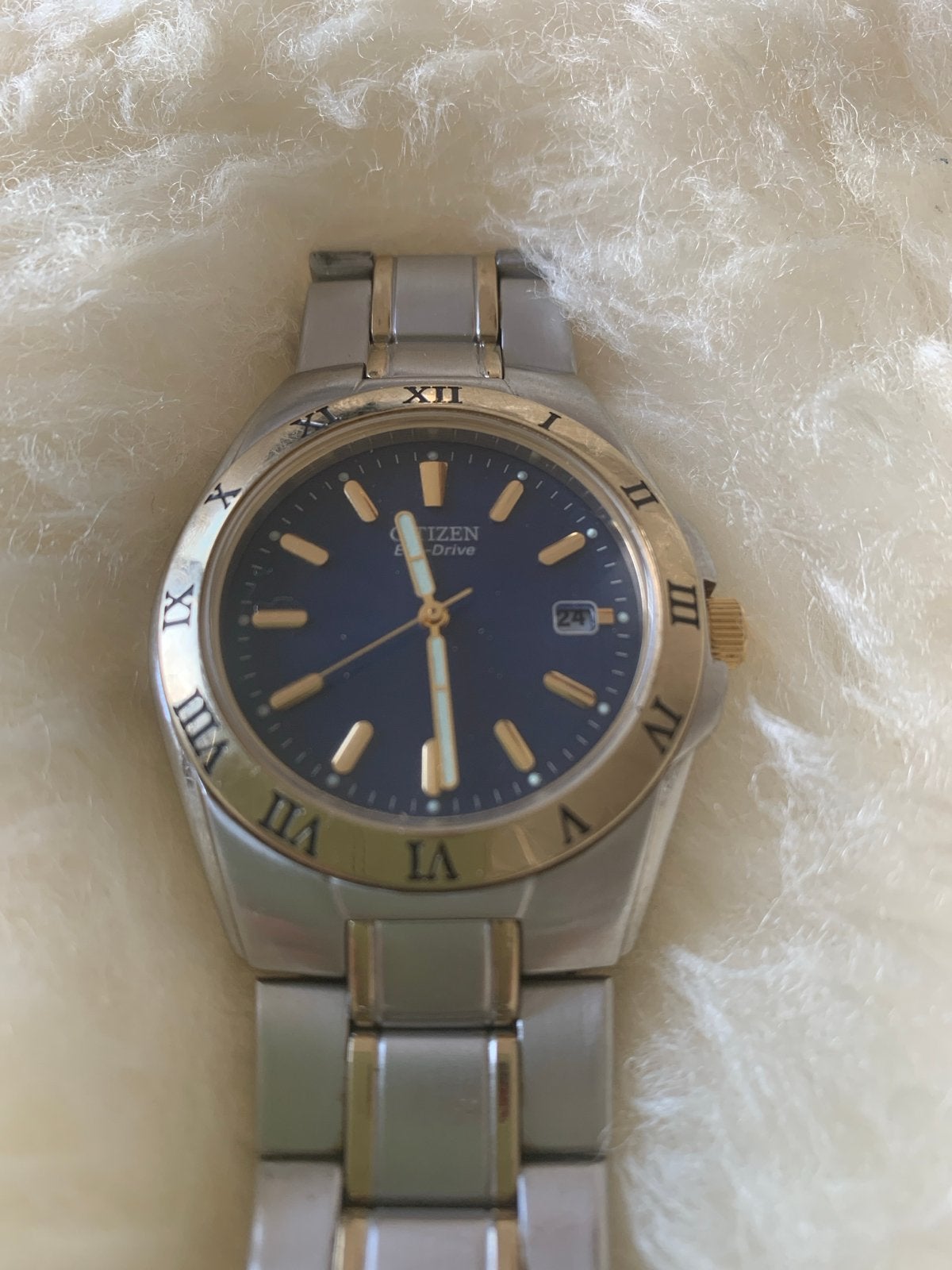 Citizen Eco-Drive Herenhorloge Two-Tone Blauwe Wijzerplaat, Gebruikt, Staal, Verzenden, Polshorloge