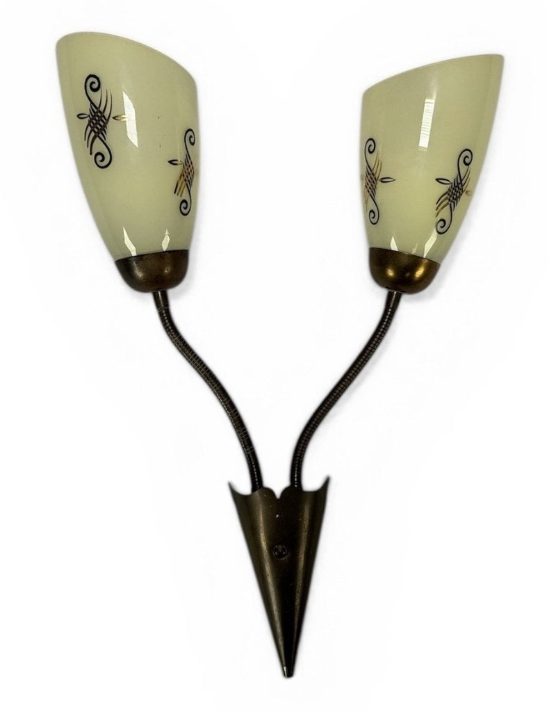 172. Messing en glazen wandlamp, ca. 1950, Antiek en Kunst, Antiek | Lampen, Ophalen