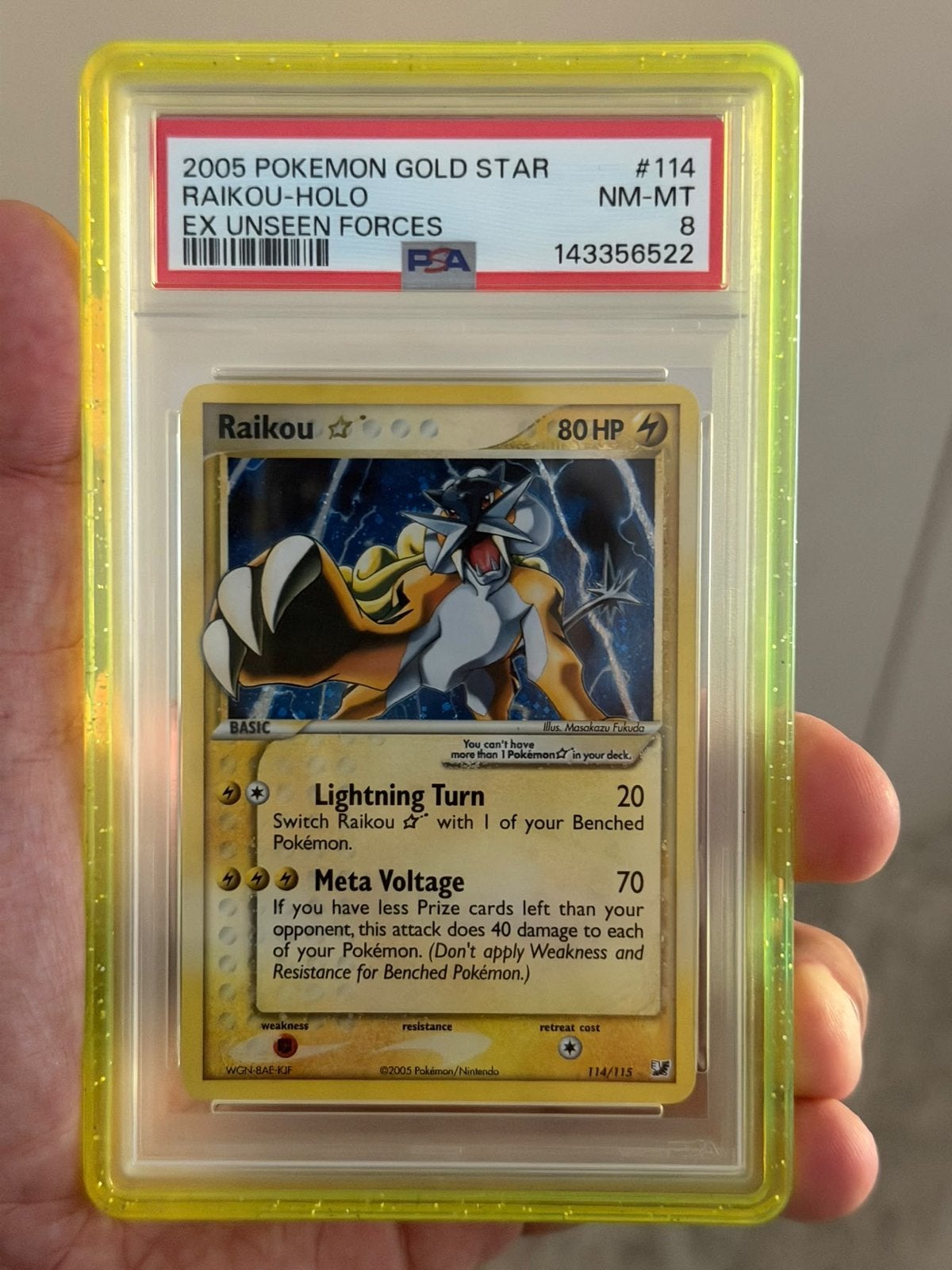 Raikou Gold Star Holo PSA 8 NM-MT - Pokémon Unseen Forces, Ophalen of Verzenden, Zo goed als nieuw, Losse kaart, Foil