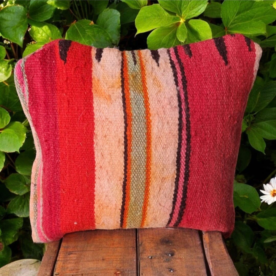Vintage Kelim Kussen - Handgeweven - Rood/Oranje, Ophalen of Verzenden, Zo goed als nieuw, Rood, Rechthoekig