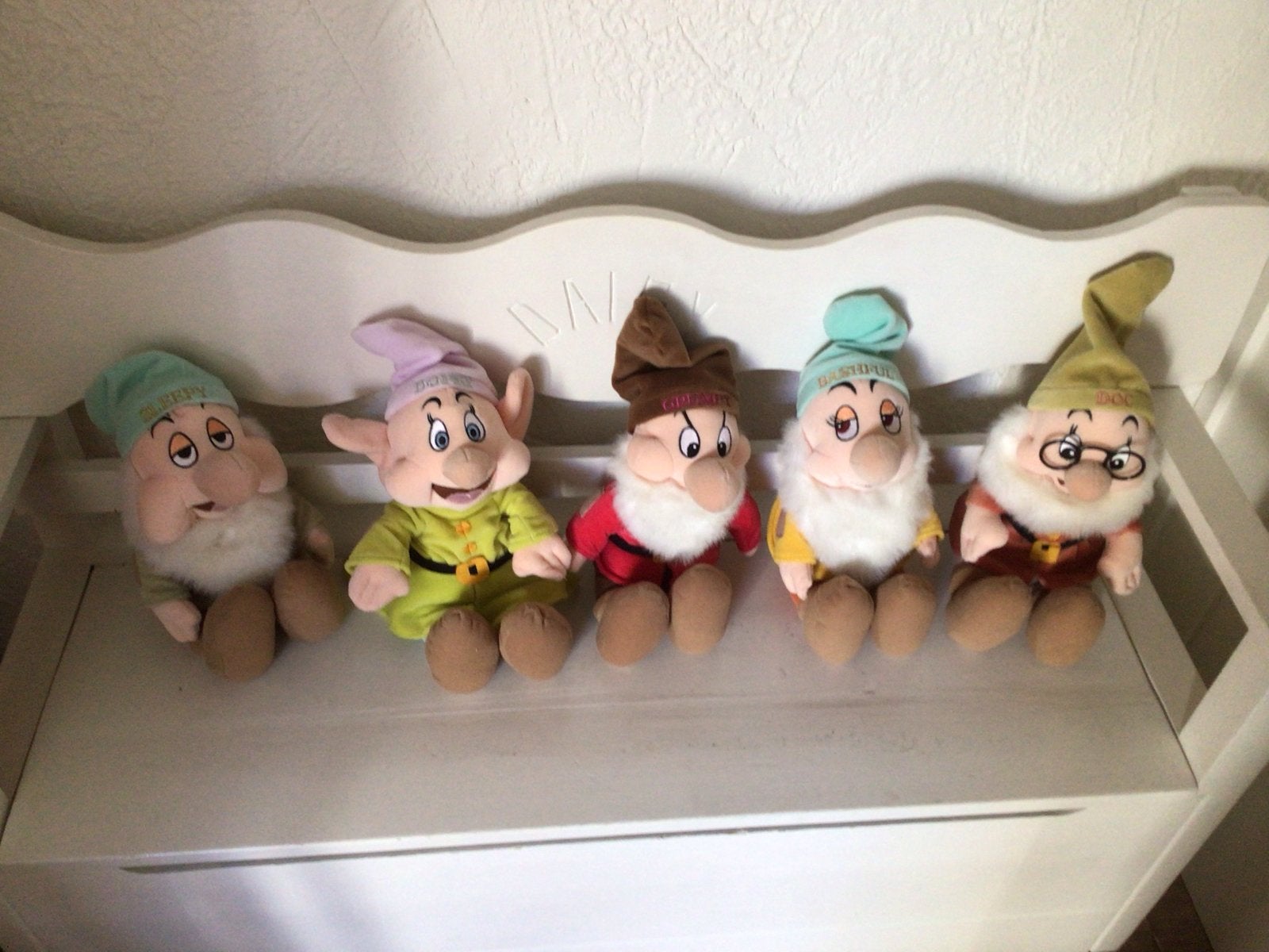 5 Disney Knuffels: Dwergen van Sneeuwwitje (Z.G.A.N.), Ophalen of Verzenden, Sneeuwwitje of Doornroosje, Zo goed als nieuw, Knuffel