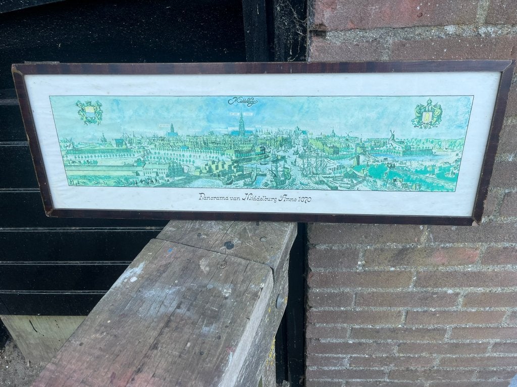 Gravure Middelburg anno 1610, Stadsgezicht, Gravure, 24 cm, 69 cm