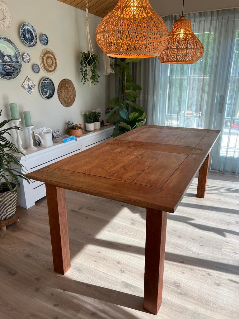 Robuuste eettafel - Massief oud teakhout, Ophalen, Gebruikt, Teakhout, 50 tot 100 cm