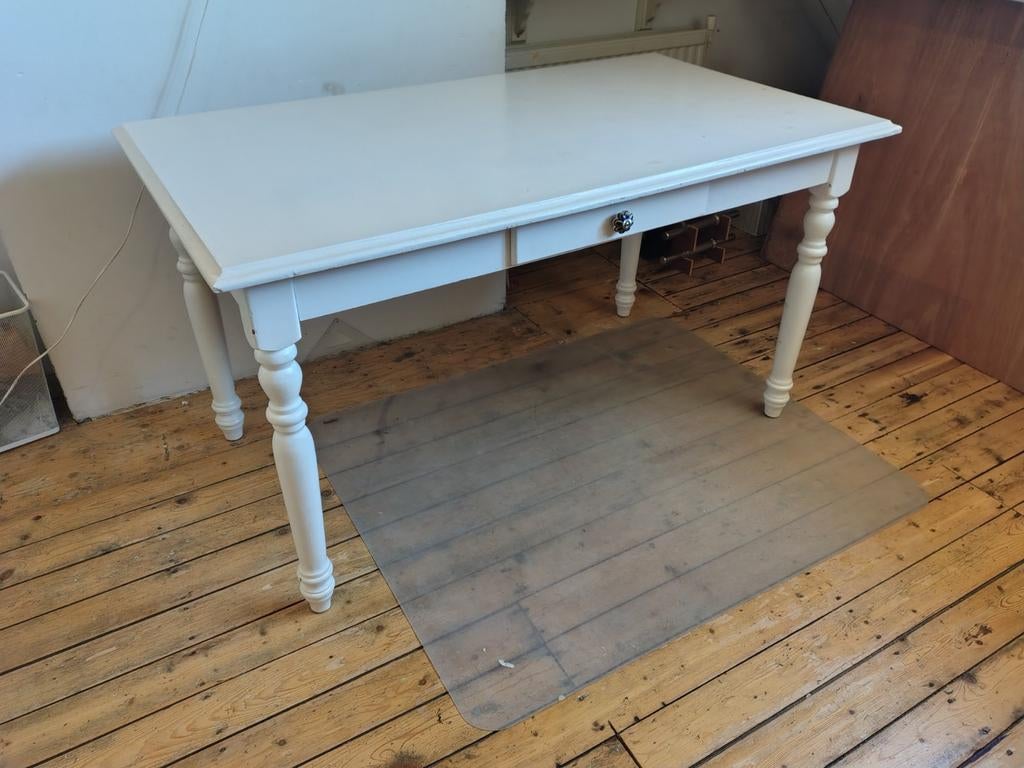 Tafel hout wit gelakt met lade 80 bij 140 cm, Ophalen, Gebruikt, 100 tot 150 cm, Grenenhout