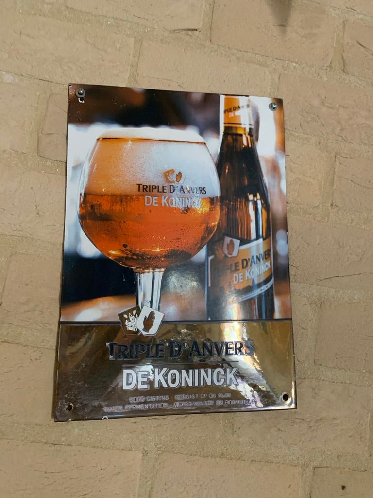 Emaille reclamebord Triple d'Anvers De Koninck GERESERVEERD, Verzamelen, Merken en Reclamevoorwerpen, Ophalen of Verzenden, Gebruikt