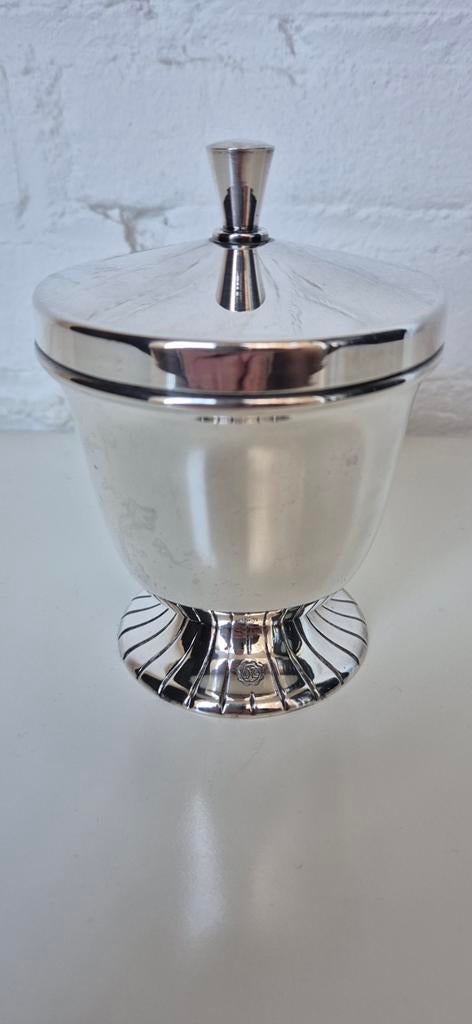 Vintage, verzilverde, theebus van Douwe Egberts, Antiek en Kunst, Antiek | Goud en Zilver, Ophalen of Verzenden, Zilver