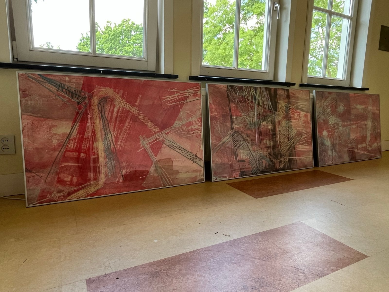 Drieluik gemengde techniek Theo Lenartz 1983 - 100x60 cm, Antiek en Kunst, Kunst | Schilderijen | Abstract, Ophalen