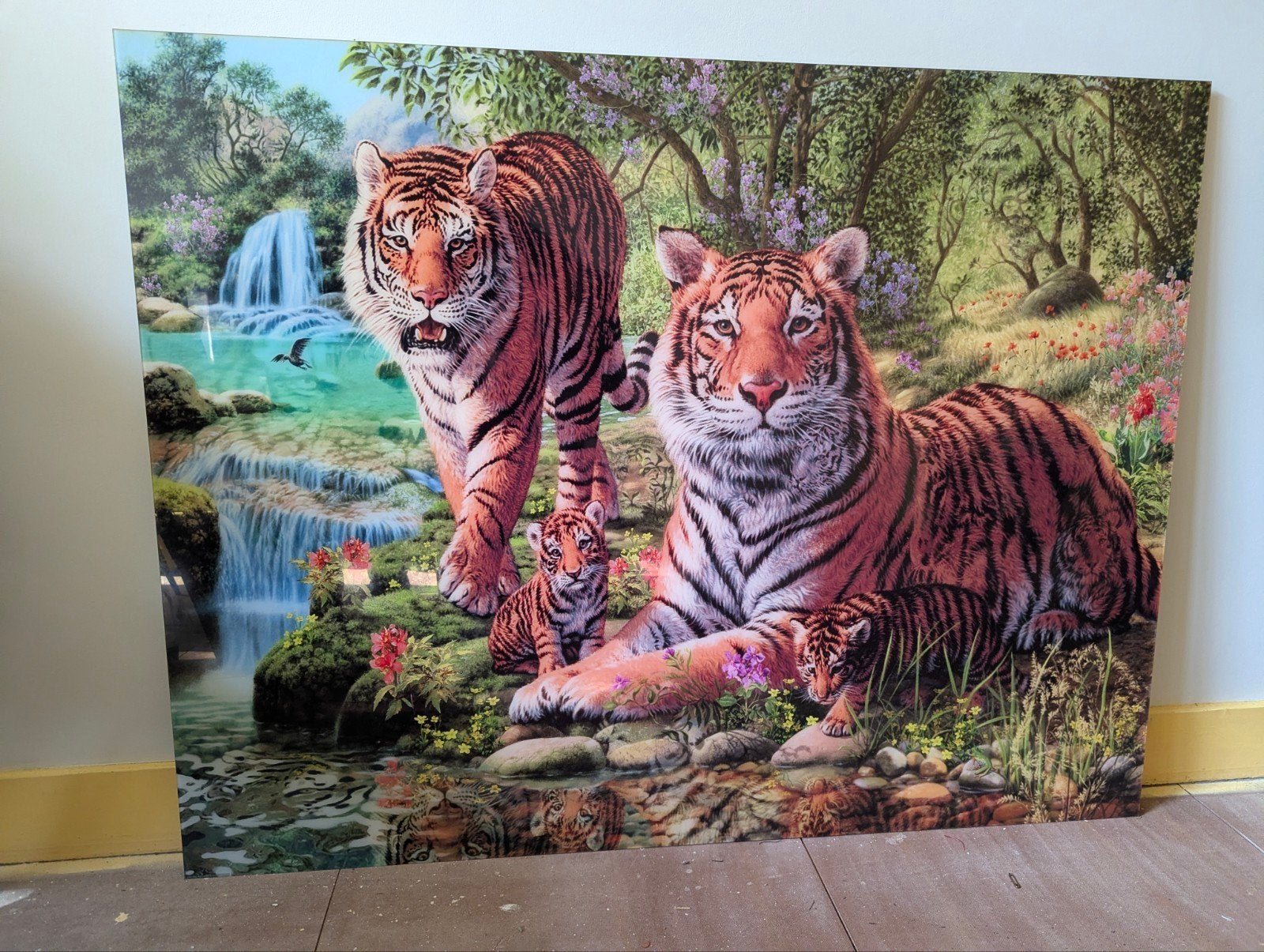 Prachtige Tijger Familie Schilderij - Groot Formaat, Huis en Inrichting, Ophalen, Gebruikt, Schilderij, 100 tot 125 cm