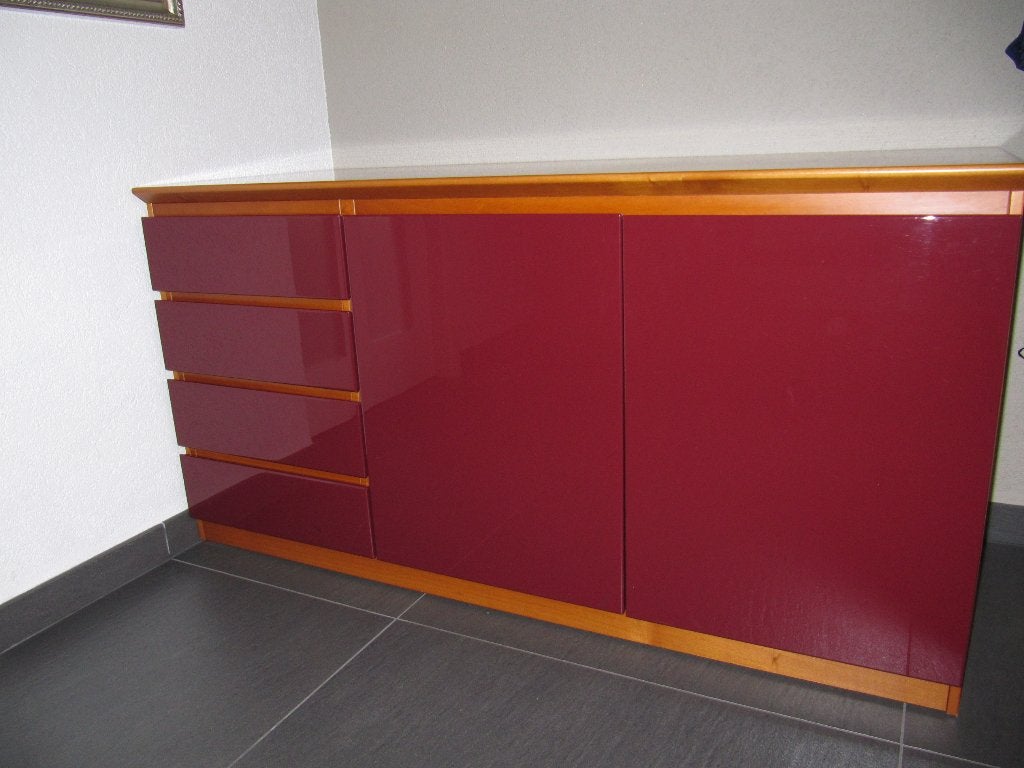 Dressoir | TV-kast | Kersenhout | Fronten bordeaux hoogglans, Ophalen, Gebruikt, 100 tot 150 cm, Met lade(s)