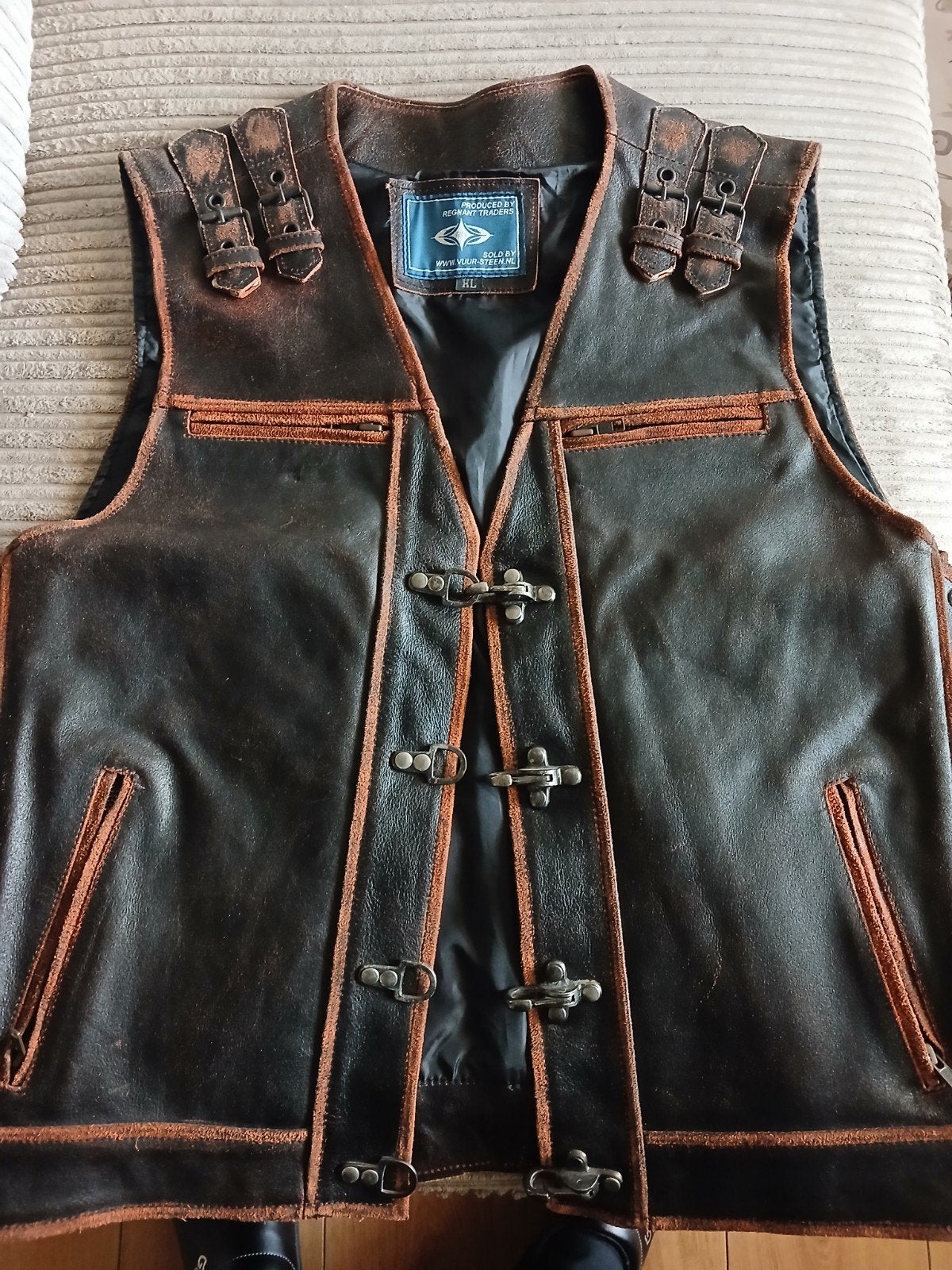 Stoer leren biker vest - XL - Weinig gedragen, Ophalen, Zo goed als nieuw, Onbekend