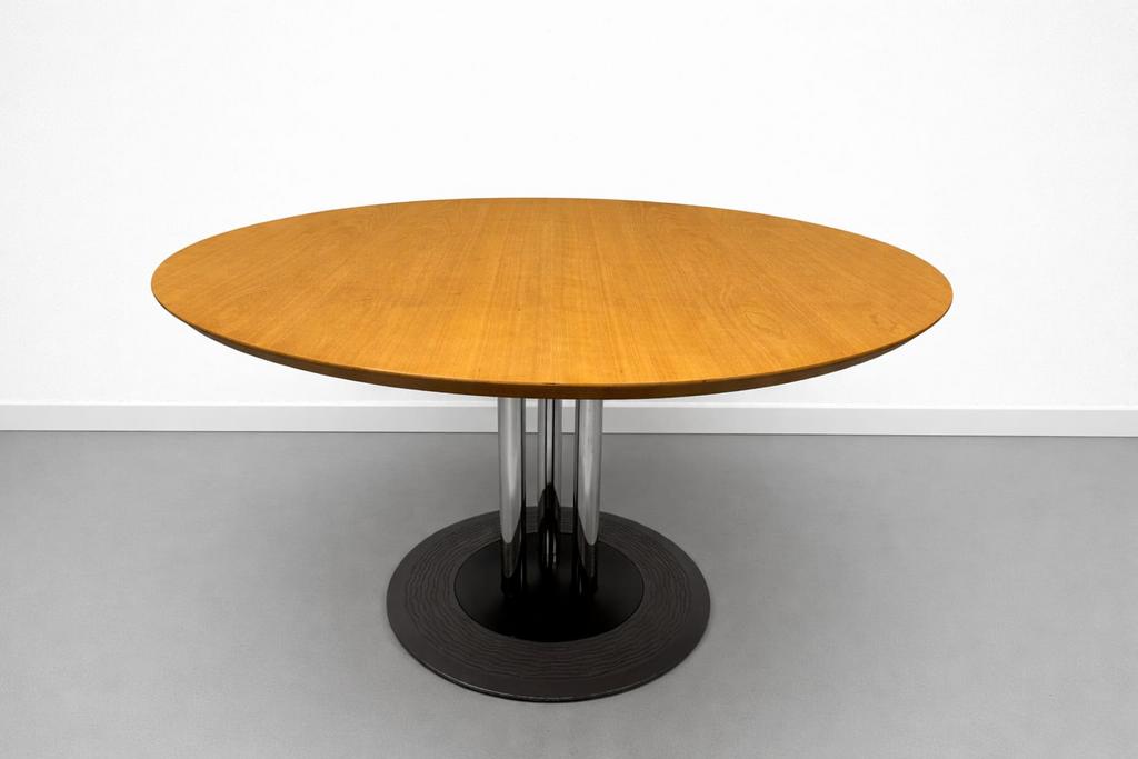 Leolux trias tafel 120 cm kersenhout, Design, Rond, Ophalen of Verzenden, Zo goed als nieuw