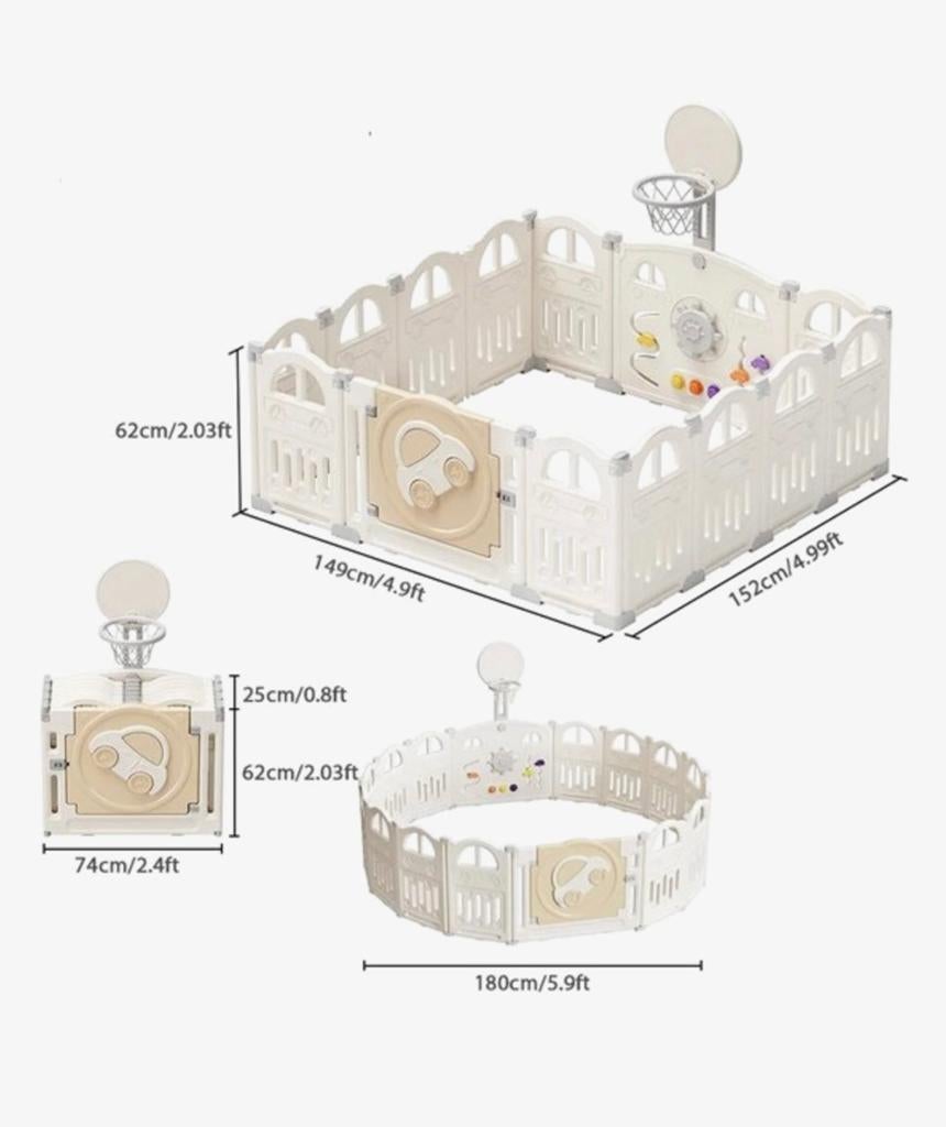 Baby box/speelpark met basketbalring en speelpaneel, Kinderen en Baby's, Ophalen, Zo goed als nieuw, Rechthoekig
