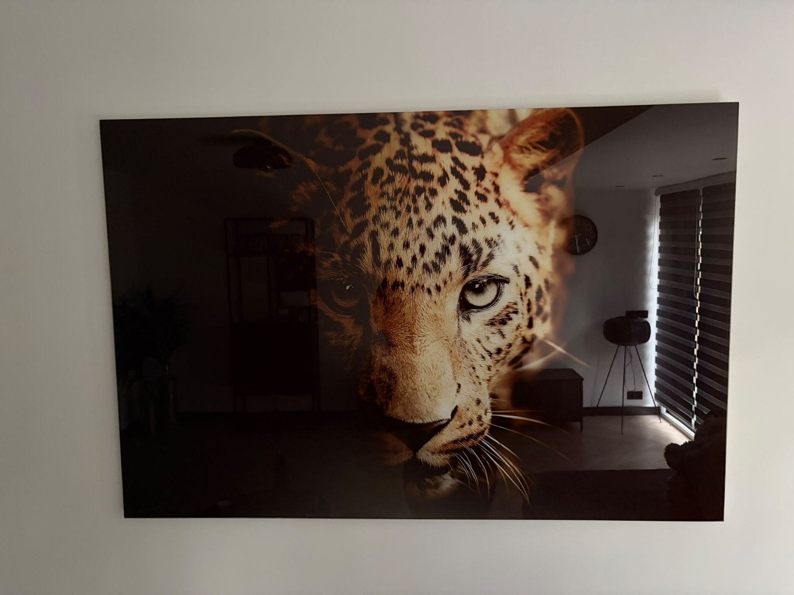 Prachtige Plexiglas Leopard Wanddecoratie - 120x80cm, Ophalen, Zo goed als nieuw, Schilderij, 100 tot 125 cm